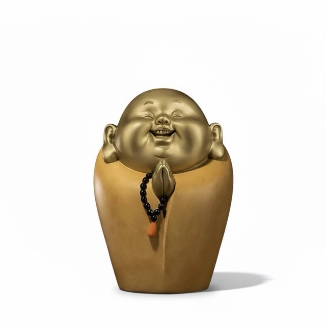 黄铜一尊弥勒佛知足者常乐佛像家居送礼公司桌面铜雕摆件