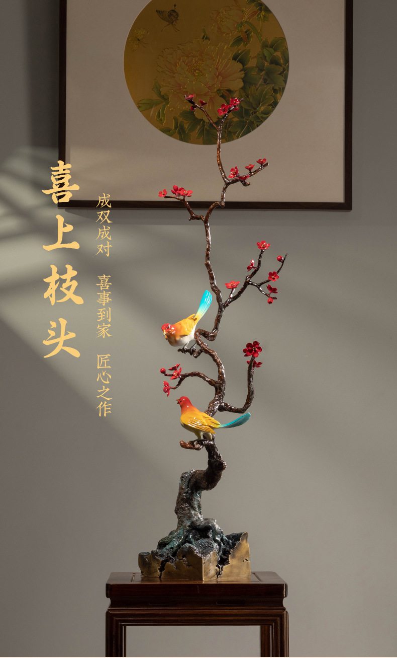 喜鹊枝鸟铜摆件