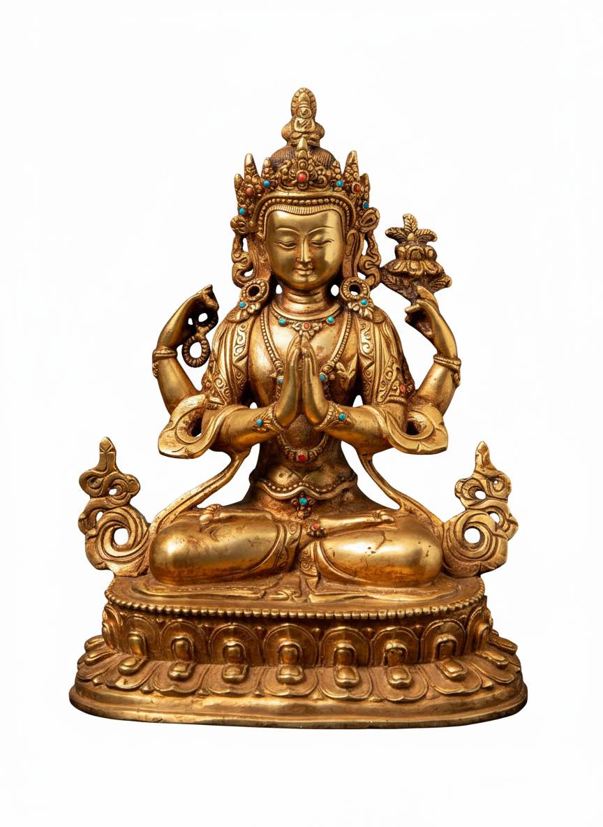 黄铜尼泊尔观世音菩萨雕像