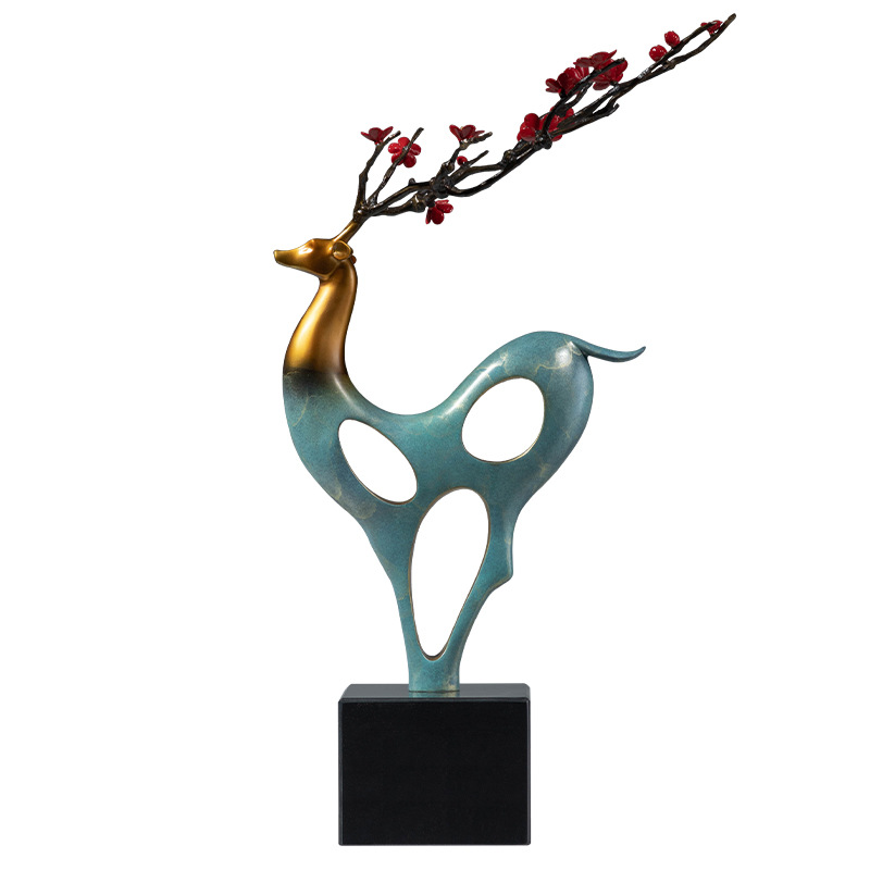创意梅花鹿铜雕工艺品生财有鹿黄铜鹿摆件