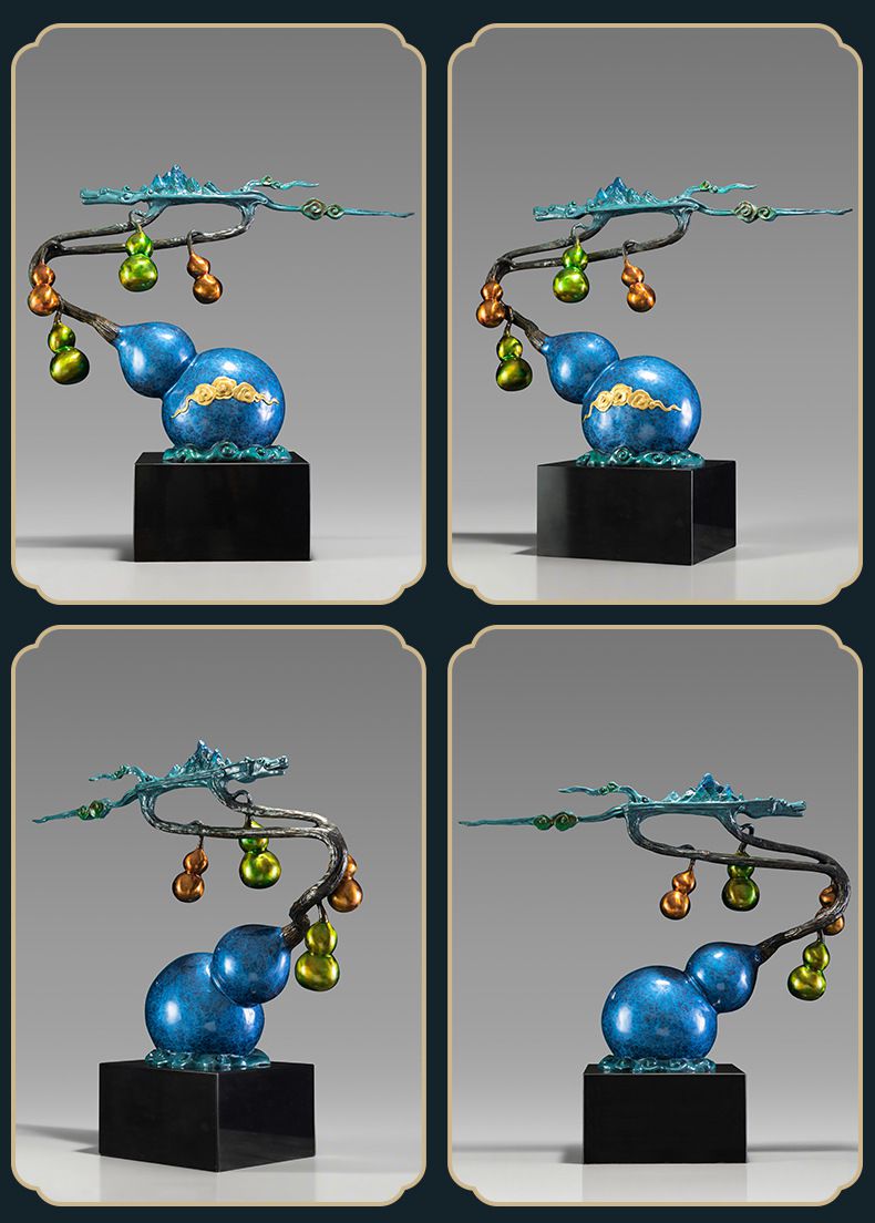 黄铜彩铜雕刻葫芦摆件