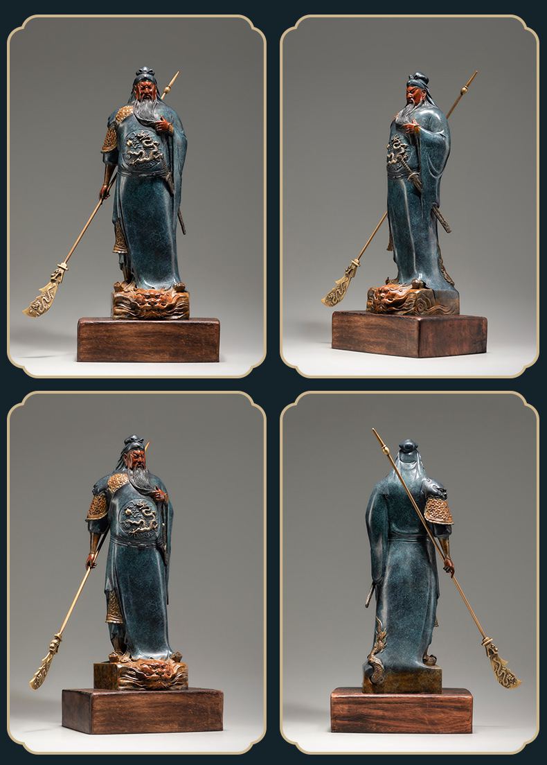 红脸关公黄铜雕塑像摆件