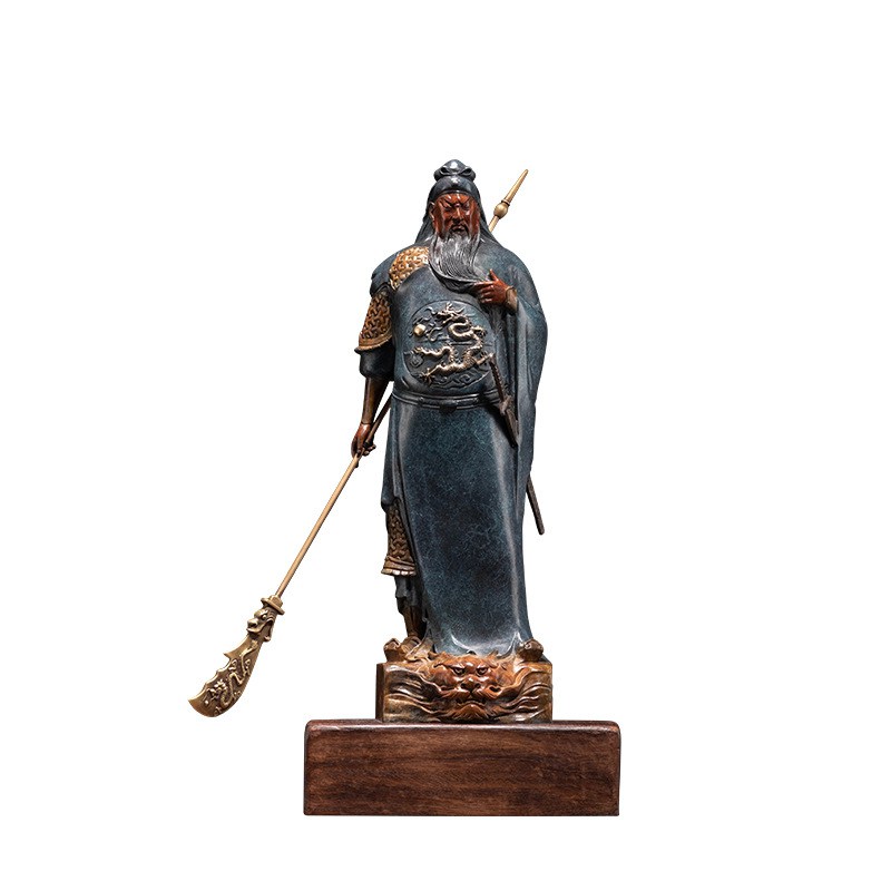 红脸关公黄铜雕塑像摆件关二爷武财神供奉神佛雕像彩铜器
