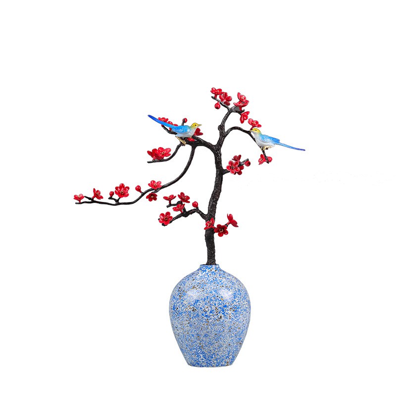 踏雪寻梅喜鹊梅花黄铜摆件