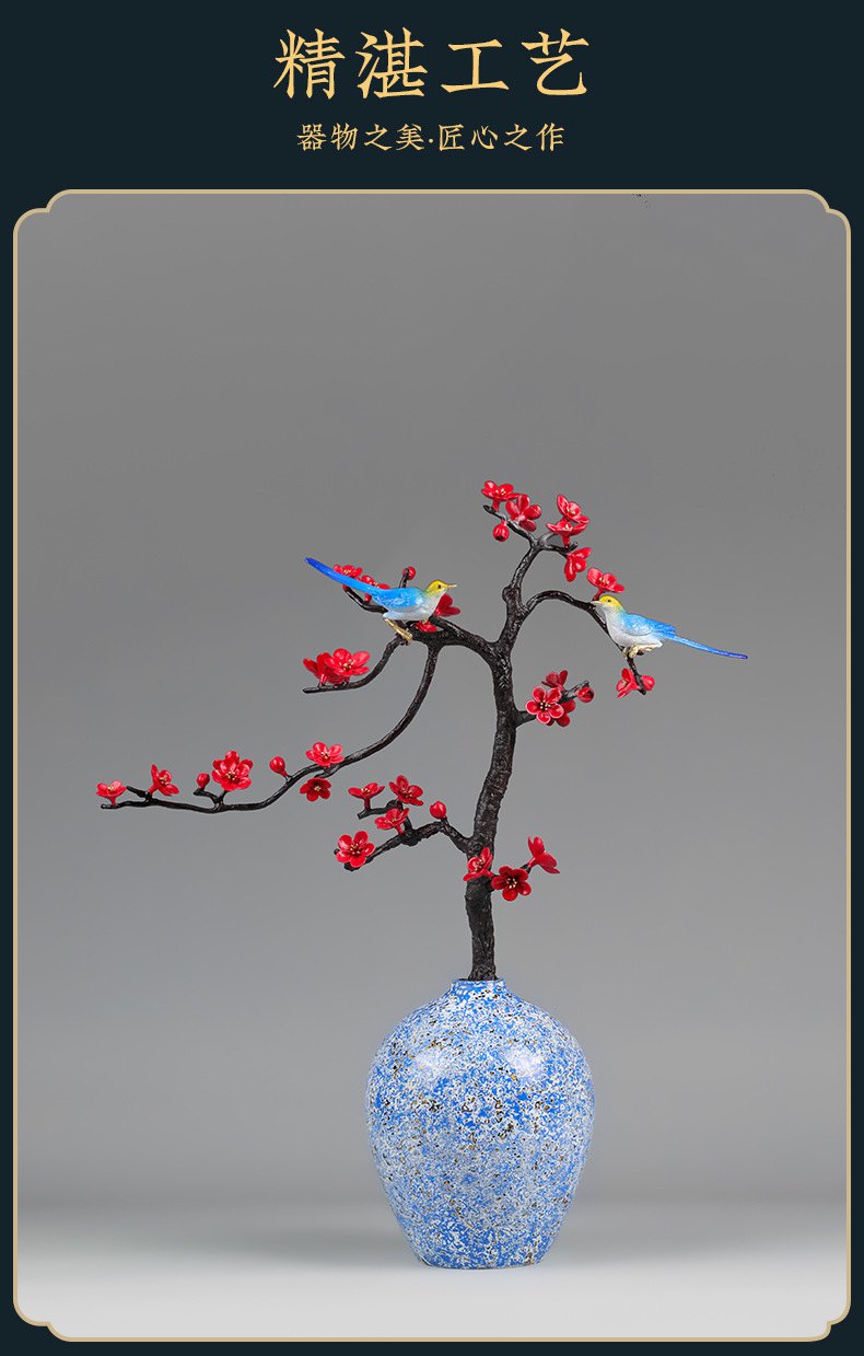踏雪寻梅喜鹊梅花黄铜摆件