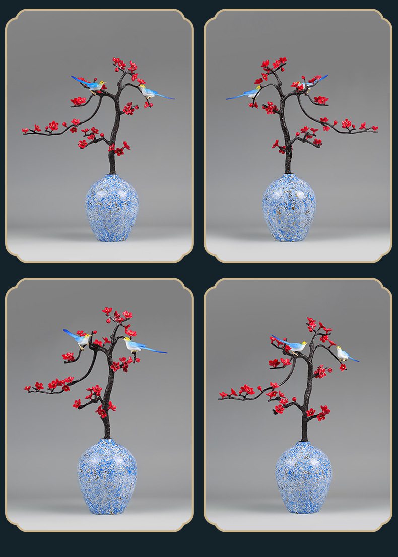 踏雪寻梅喜鹊梅花黄铜摆件