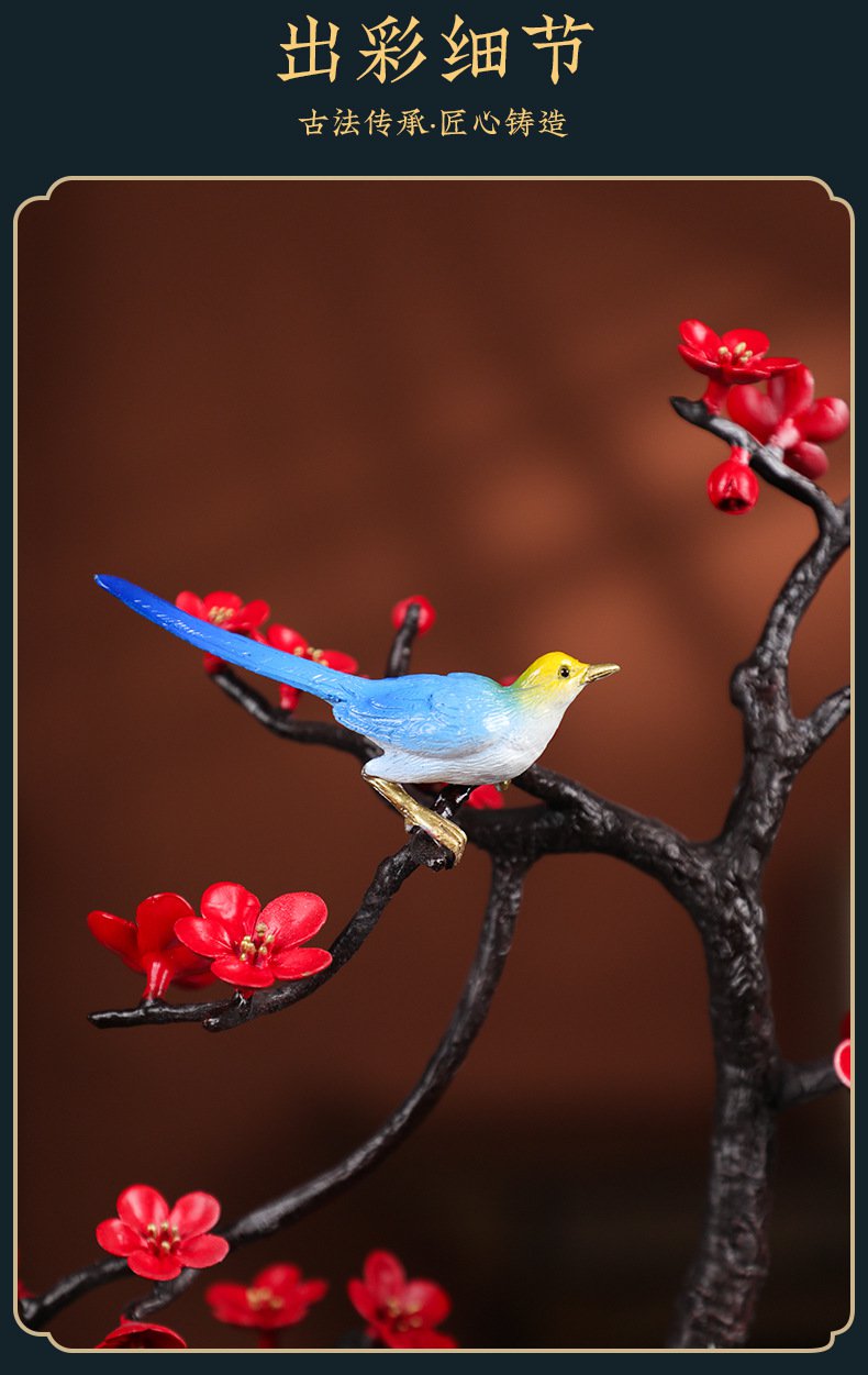 踏雪寻梅喜鹊梅花黄铜摆件