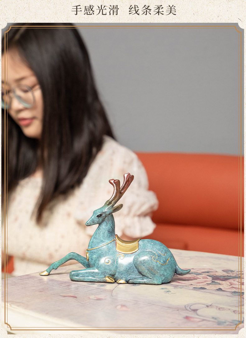 一路平安鹿黄铜车载摆件