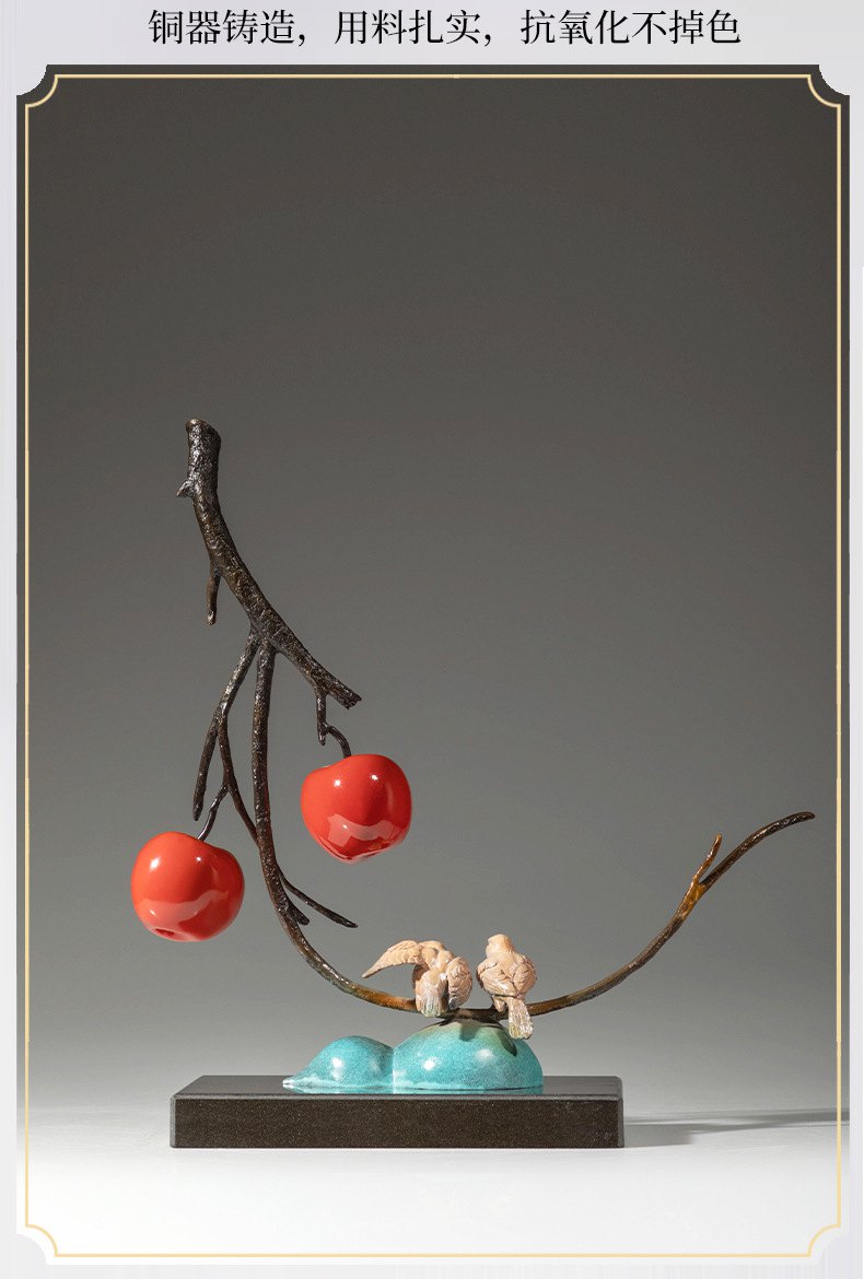 苹果喜雀黄铜工艺品摆件