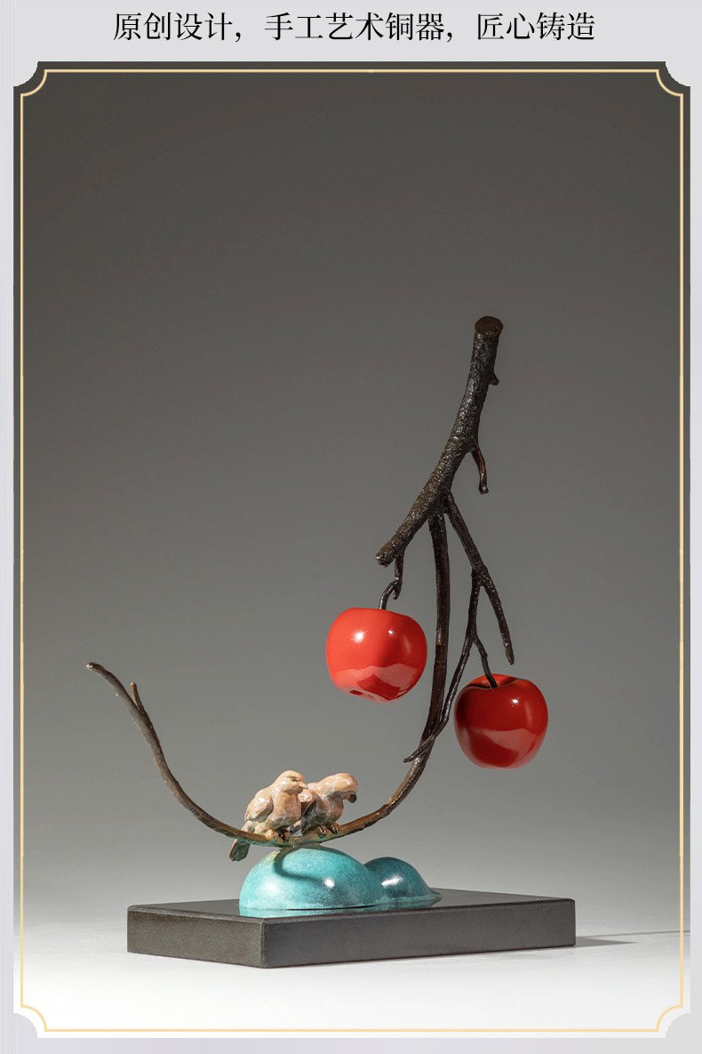 苹果喜雀黄铜工艺品摆件