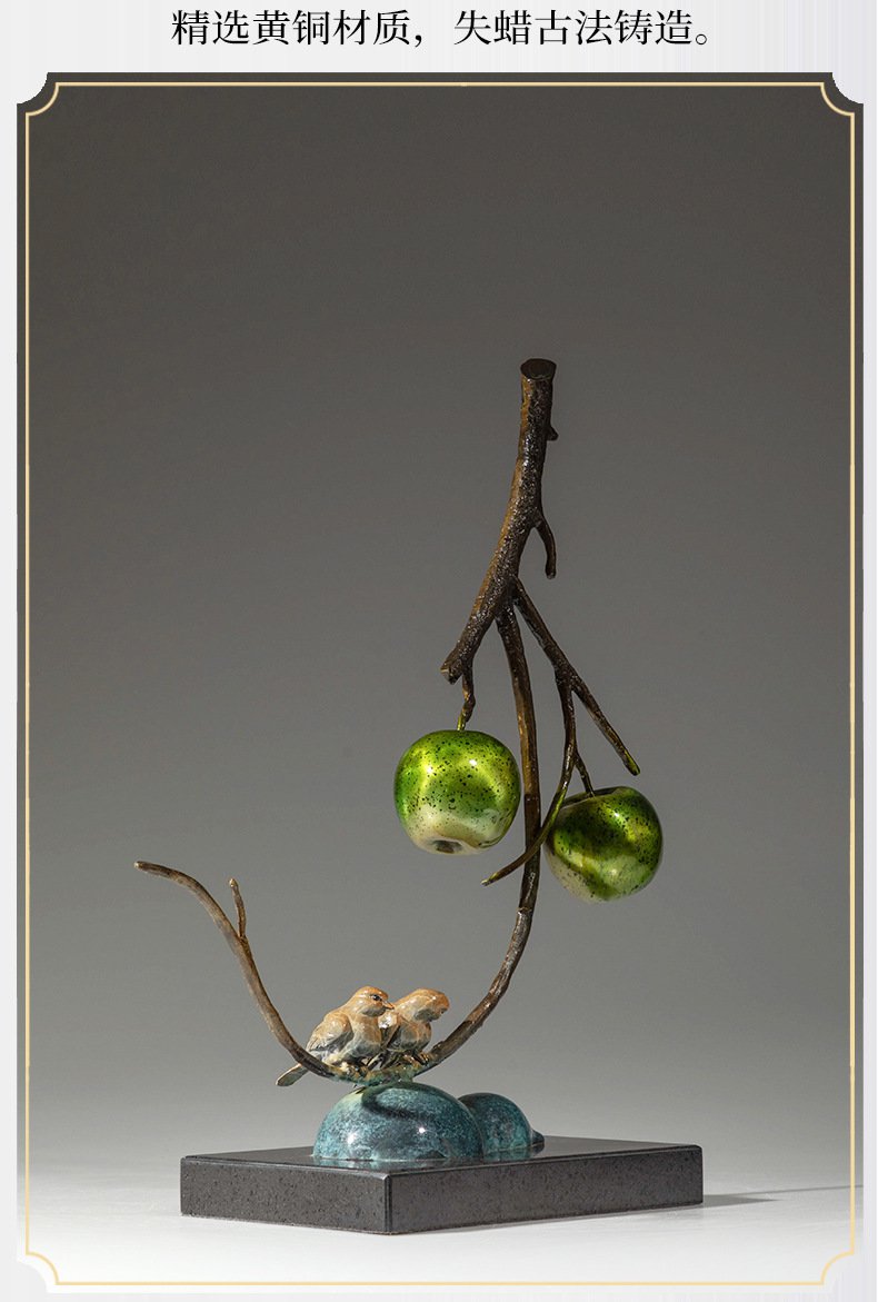 苹果喜雀黄铜工艺品摆件
