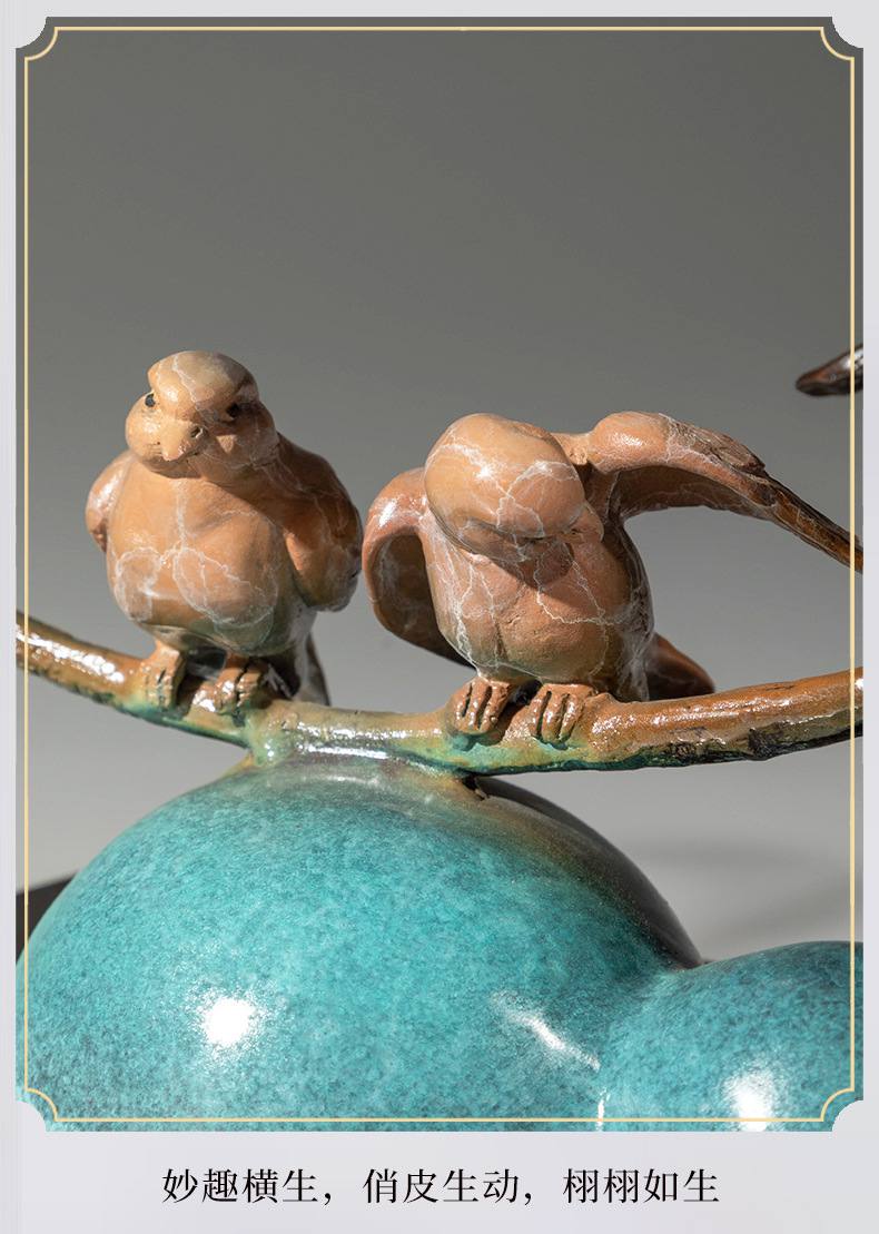 苹果喜雀黄铜工艺品摆件