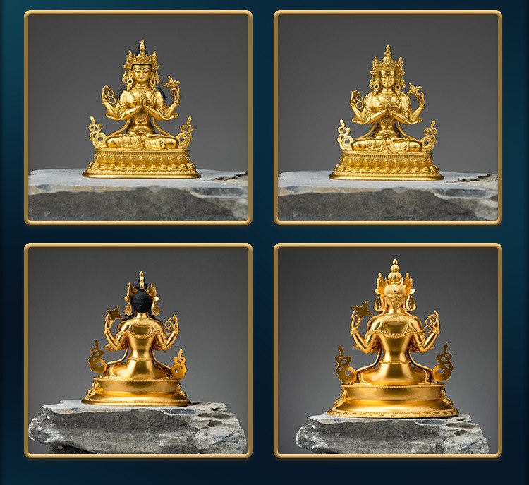 四壁观音菩萨纯铜小佛像摆件