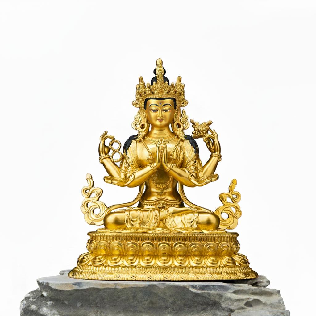 四壁观音菩萨纯铜小佛像摆件