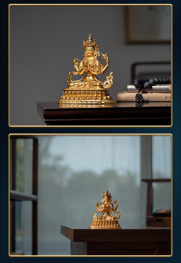 四壁观音菩萨纯铜小佛像摆件